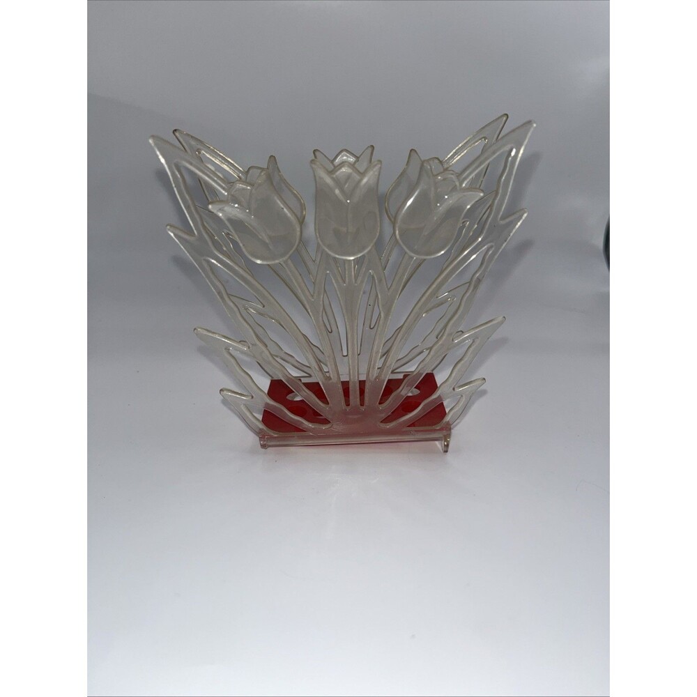 Vintage Lustro Ware Flower Tulip Napkin Mail Holder Clear Design Midcentury